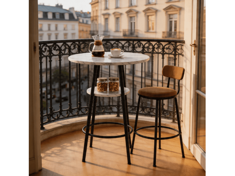  Table de bar, 60x60x89 cm, double espace de rangement et effet marbre, plateau mdf, piètement métal, coloris noir  - Conforama D