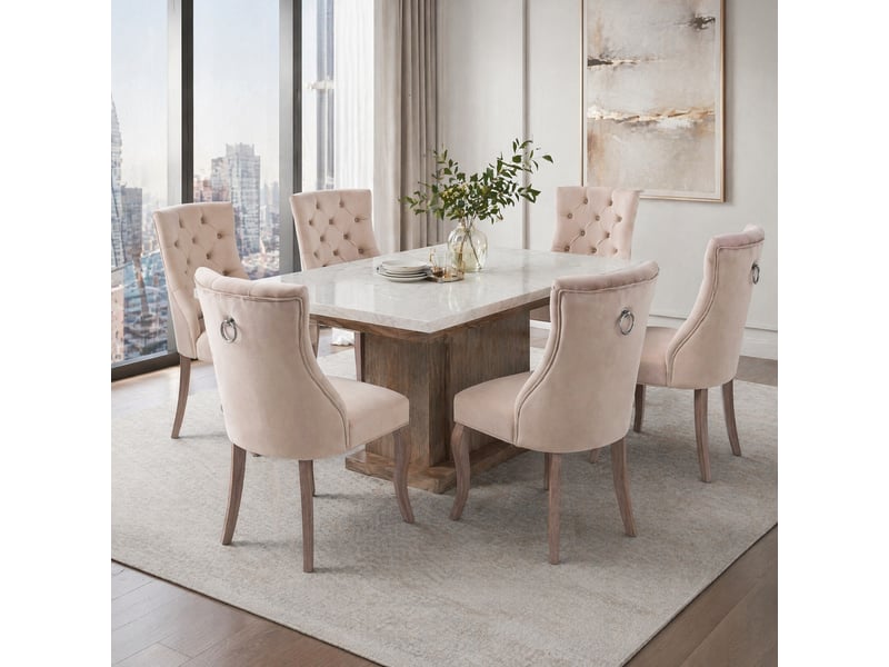  Lot de 6 chaises de salle à manger,51x47x97 cm,à dossier haut,velours,beige  - Conforama B
