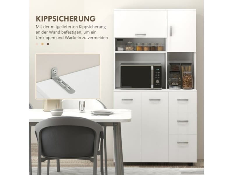 Buffet cuisine blanc, 3 tiroirs et 3 étagères, rangement spacieux, 89x39,5x168 cm, moderne - Conforama B