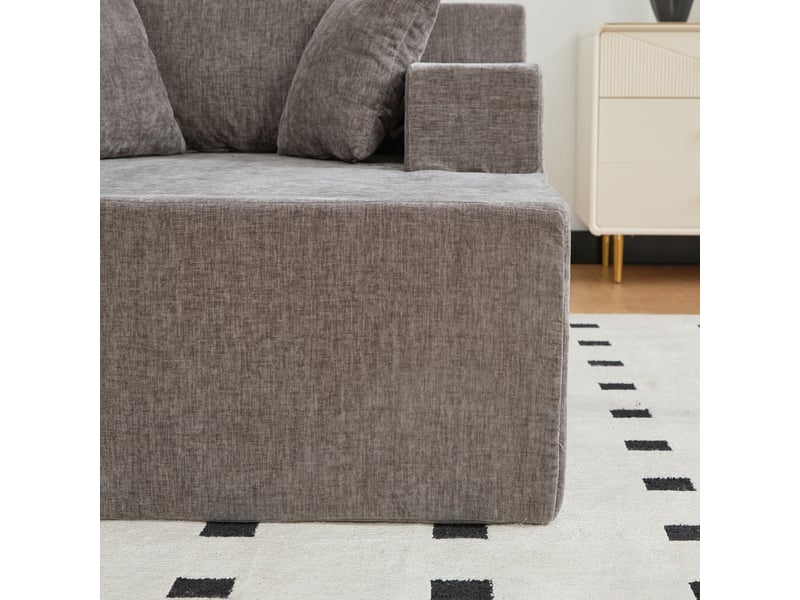  Canapé modulable en tissu chenille gris - canapé compressé sans montage pour salon moderne  - Conforama W