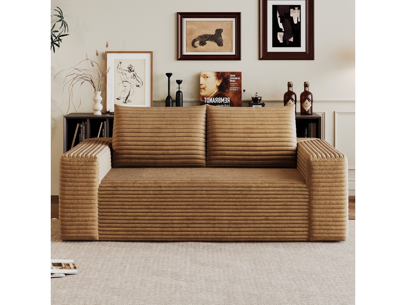  Canapé droit 2 places 180 cm en velours côtelé, assise profonde, mousse haute élasticité, sans montage, marron IKSETERA TRADING LTD - Conforama B