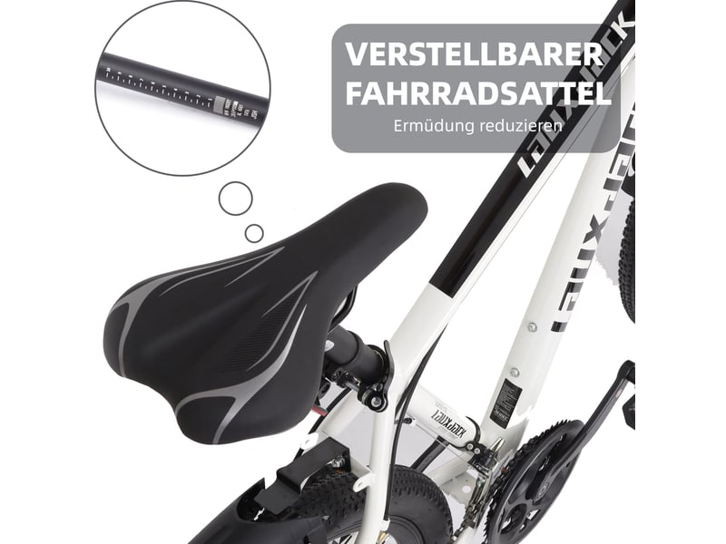  Vtt mixte 28 pouces – blanc – acier, 21 vitesses shimano tourney, freins à disque et fourche suspendue  - Conforama E