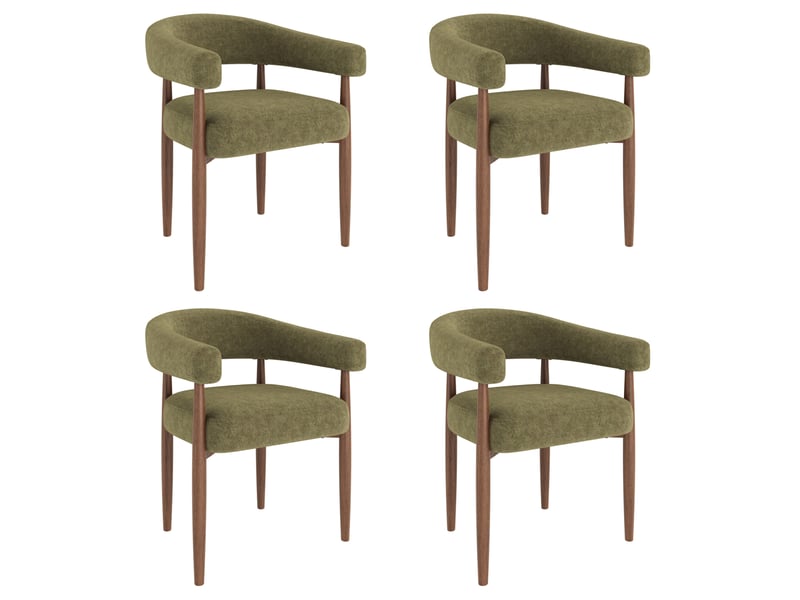  Lot de 4 chaises de salle à manger avec accoudoirs 60x59x75 cm en chenille vert olive  - Conforama A