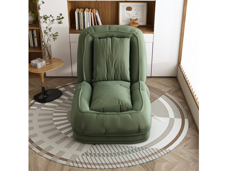  Fauteuil convertible 1 place en tissu vert, pliable et 5 positions, avec 2 coussins, idéal salon chambre  - Conforama E