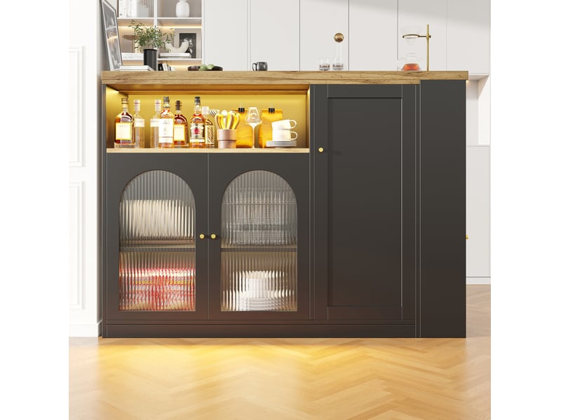  Meuble bar rotatif 360° avec rangement et led, 197 x 39,6 x 100 cm, noir  - Conforama E