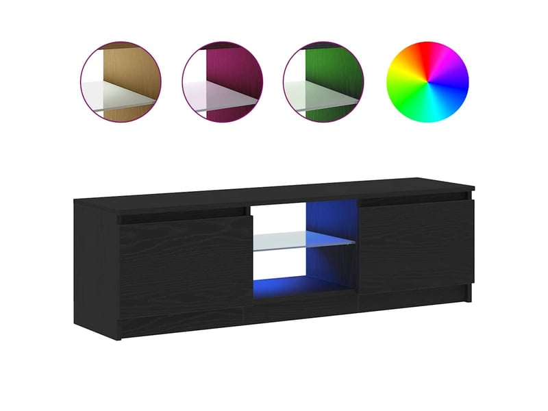  Meuble tv - banc tv - meuble de rangement avec éclairage led en chêne noir 120 x 30 x 36 cm bois d'ingénierie  - Conforama A