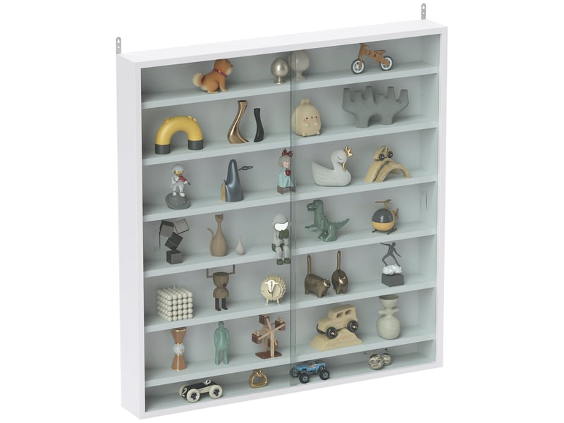  Vitrine murale en bois avec étagères réglables et 2 portes coulissantes en verre 80 x 9,5 x 83 cm blanc  - Conforama A