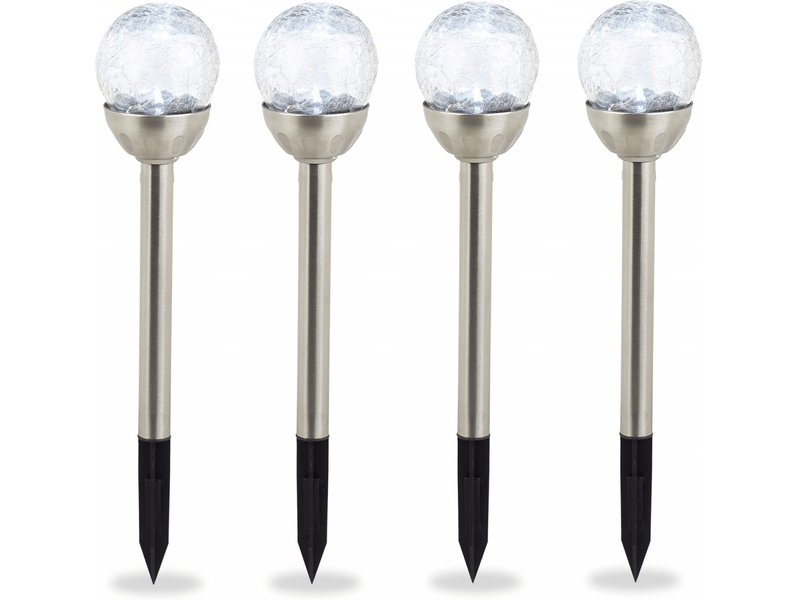  Boule de cristal pour jardin en jeu de 4, lampes solaires à effet de verre, résistante à l'eau, lumière blanche argentée  - Conforama A