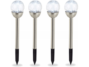 Boule de cristal pour jardin en jeu de 4, lampes solaires à effet de verre, résistante à l'eau, lumière blanche argentée