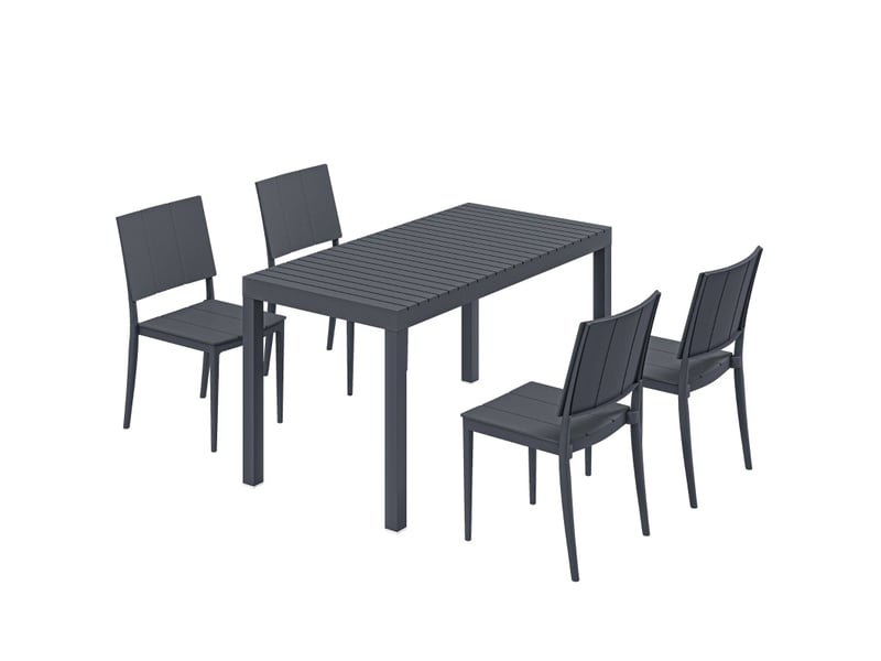  Salon de jardin 5 pièces 141,5 x 70,5 cm – gris foncé – table et 4 chaises empilables pour 4 personnes  - Conforama A