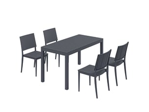 Salon de jardin 5 pièces 141,5 x 70,5 cm – gris foncé – table et 4 chaises empilables pour 4 personnes