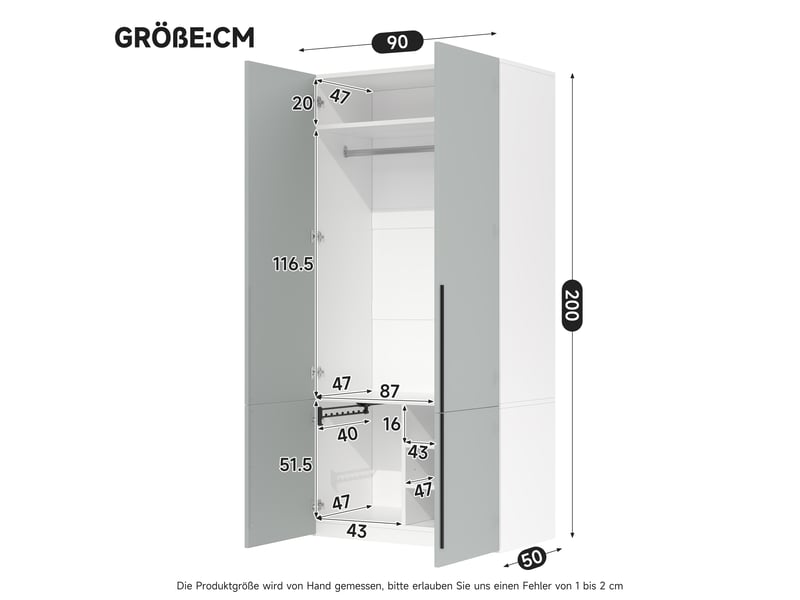  Armoire 4 portes avec penderie, porte-pantalons et 4 compartiments, 90 × 50 × 200 cm, grise  - Conforama C