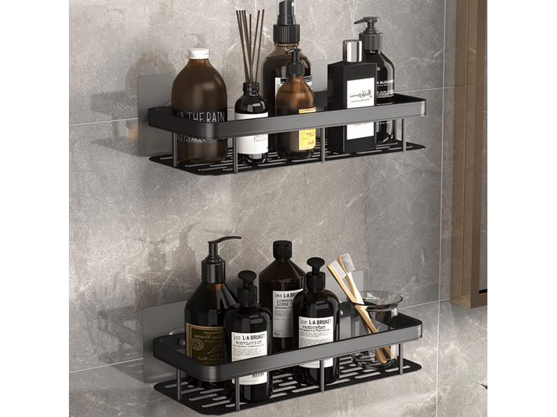  Étagère de douche, étagère de rangement sans perçage, étagère de salle de bain (double couche) noir  - Conforama A
