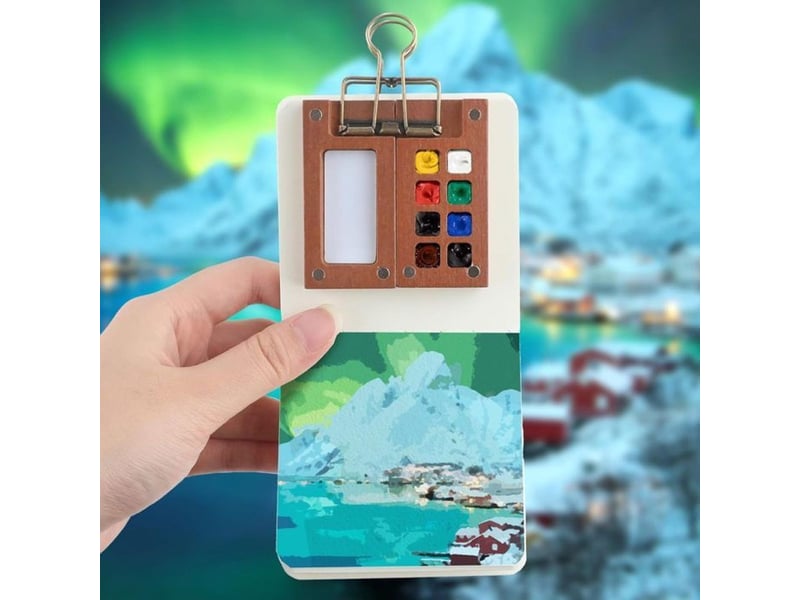  Trousse de peinture aquarelle gouache de voyage 8 couleurs palette noyer avec carnet 300 gm² 404400_AACMW44745_6_DROPFR - Conforama B