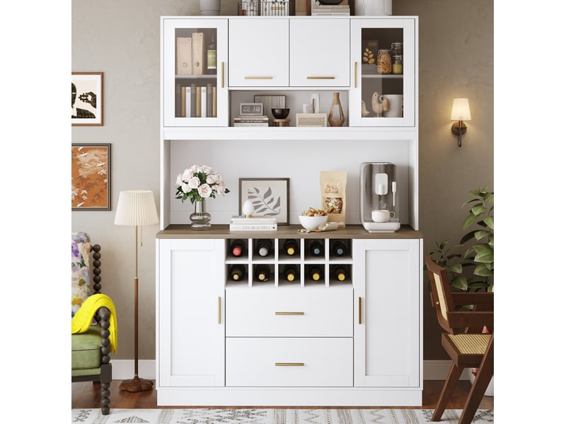 Buffet haut 120 x 36,3 x 180 cm avec led, prises usb, 6 portes et 2 tiroirs - Conforama D