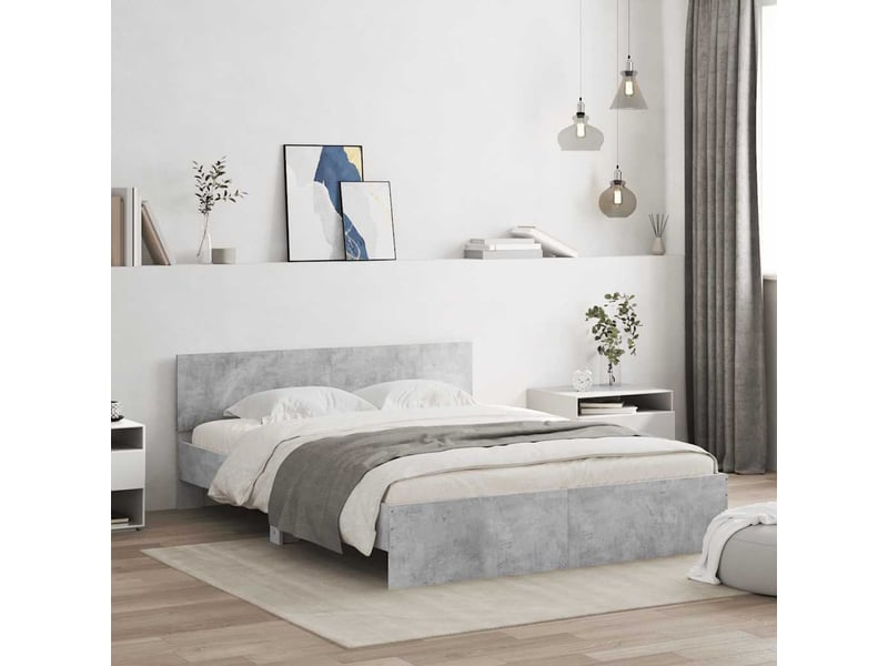  Cadre de lit avec tête de lit et led gris béton 150x200 cm  - Conforama D