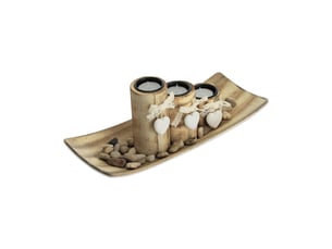 Lot de 3 porte-bougies décoratifs effet bois décor romantique cosy 30 x 10 x 10 cm en plastique marron 13_0011897