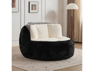 Fauteuil-pouf de sol 110 x 100 x 77 cm – grand sofa lounge en de mousse haute résilience avec poignée intégrée - fausse fourrure -noir et blanc