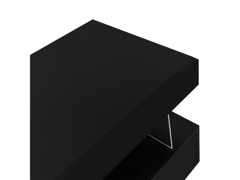  Meuble tv 160x38x50,5 cm noir laqué, 3 étagères en verre et éclairage led pilotable bluetooth par application, panneau de particules  - Conforama E