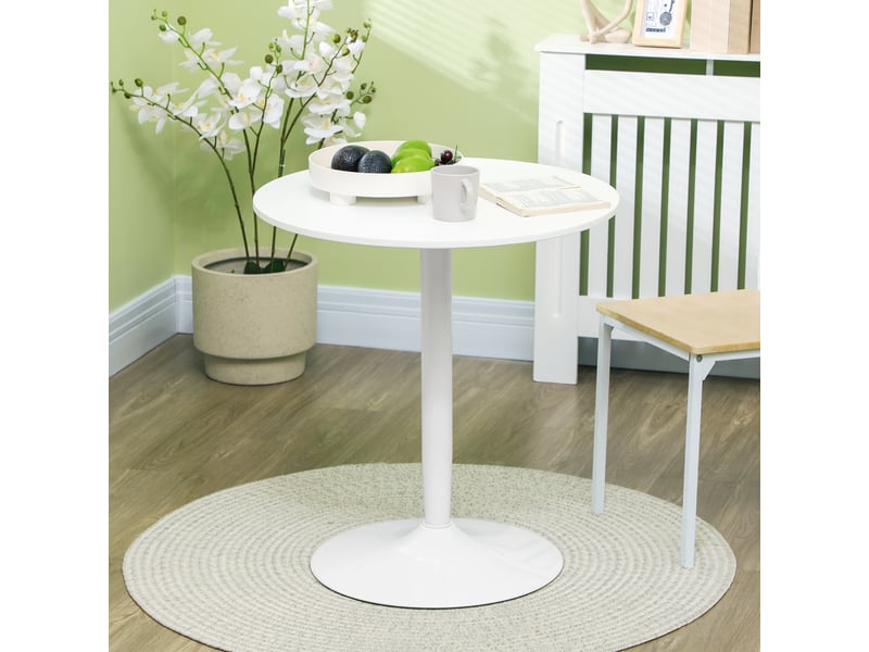 Table de salle à manger pour 2 personnes ronde avec pied central et base antidérapante en mdf ø70×75 cm blanc - Conforama B
