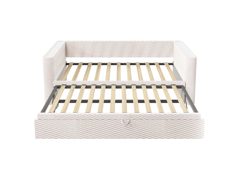  Lit de jour gigogne extensible 90x200 à 180x200 cm velours beige avec led  - Conforama A