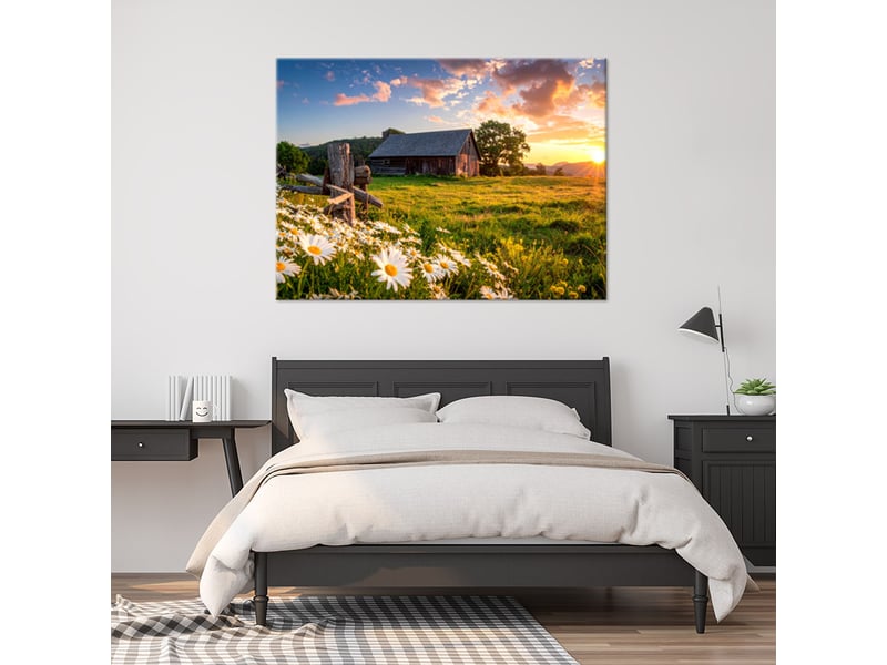 Image sur toile, paysage rural avec une maison en bois au coucher du soleil 30x20 1328139307 - Conforama B