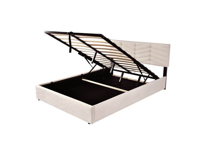  Lit capitonné 140 x 200 cm avec sommier à lattes et tête de lit réglable en hauteur, pour adultes et adolescents, support à lattes en bois, montage facile, velours beige.  - Conforama D