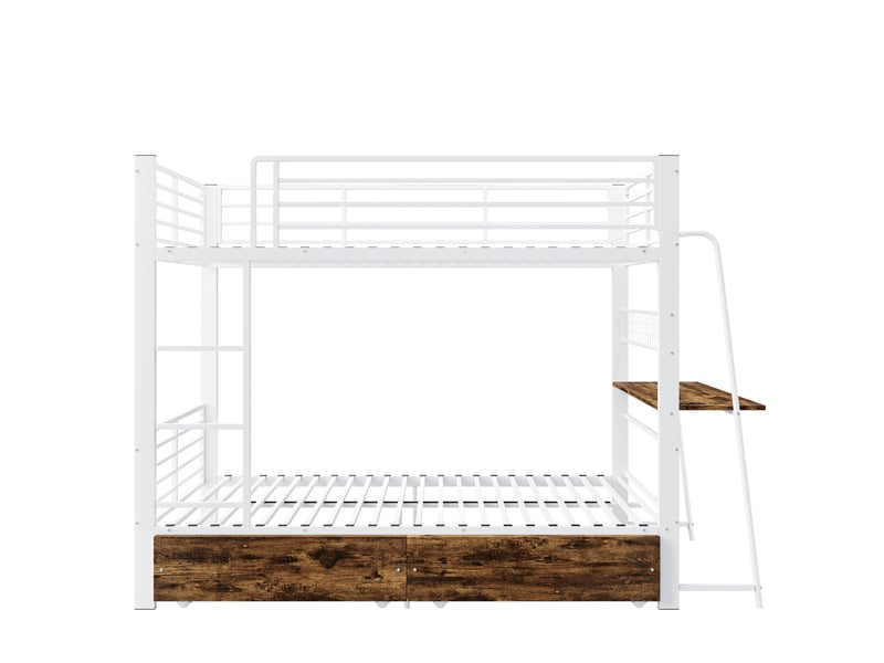  Lit superposé modenvie 90 x 200 cm avec bureau, éclairage led et tiroir de rangement en métal et mdf blanc mat et noyer foncé  - Conforama A