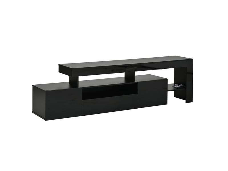  Meuble tv noir pour téléviseur 85 pouces, meuble tv 192 cm avec éclairage led usb, 3 portes et rangements ouverts  - Conforama A