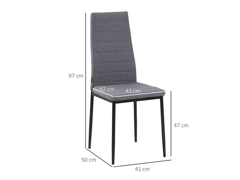 Lot de 4 chaises de salle à manger chaises de cuisine avec dossier haut pieds en métal et tissu en lin gris 41x50x97cm  - Conforama C