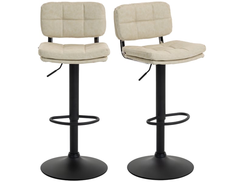  Lot de 2 tabourets de bar vintage capitonné - pivotant, réglable - repose-pied - revêtement synthétique crème  - Conforama A