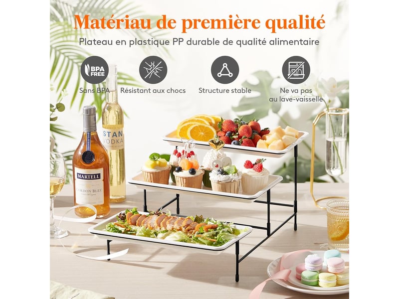  Plateau de service avec 3 plats 30x15 cm – support en métal, noir  - Conforama D