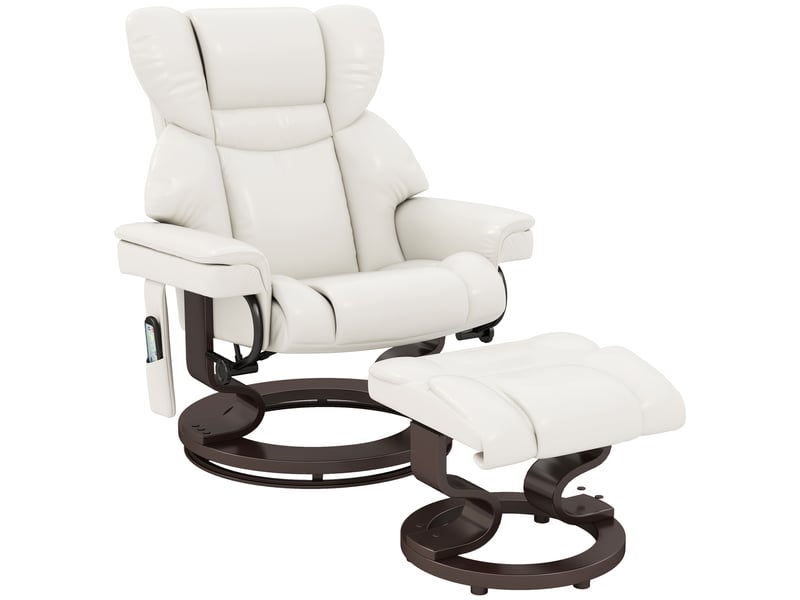  Fauteuil relax électrique avec repose-pieds, massage 10 points, pivotant à 360°, simili cuir blanc crème pour salon  - Conforama A