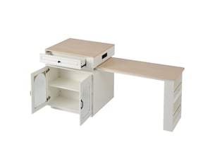 Îlot de cuisine sur roulettes table extensible 128-200 cm led multiprise usb tiroir blanc