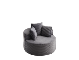 Fauteuil lounge rond 1 place ø110 cm en velours côtelé gris avec 3 coussins