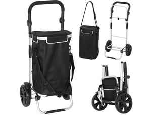 Chariot de courses pliable 45,5x35,5x97 cm – noir – 3-en-1, sac isotherme 40 l et charge 25 kg
