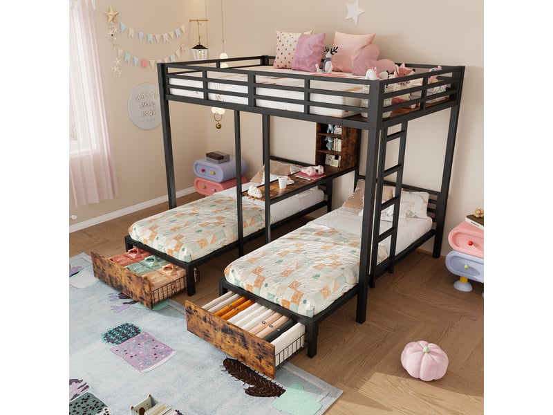  Lit superposé 140x200(90x200)cm coloris noir lit enfant noir - Conforama E