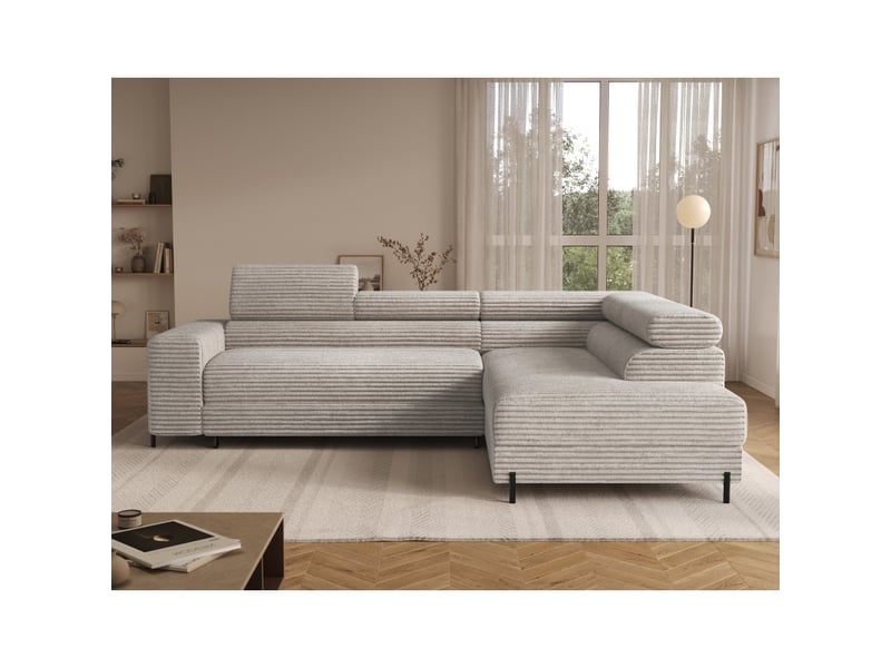  Canapé d'angle colesia convertible 5 places gris velours côtelé – droit – 274x200cm  - Conforama E