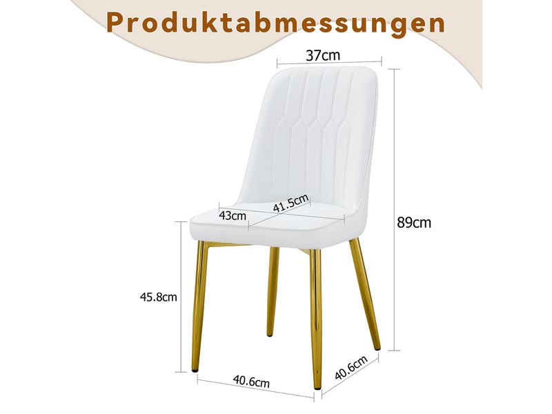  Lot de 2 chaises de salle à manger 40,6x40,6x89 cm, chaise cuisine, dossier ergonomique, blanc et doré, pu et métal  - Conforama C