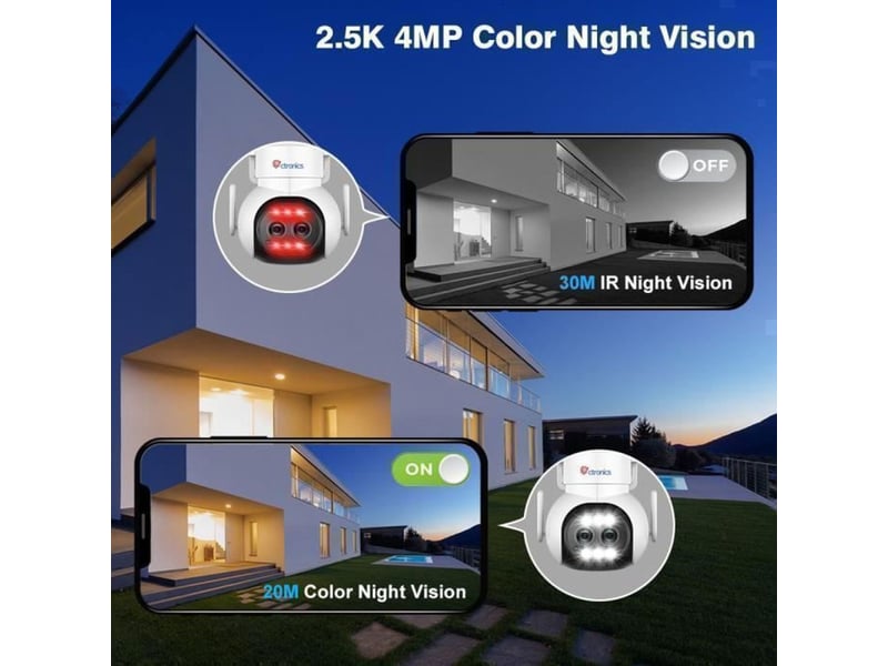 Caméra wifi ptz extérieure 2.5k 4mp double objectif avec zoom hybride 6x vision nocturne couleur ip66 blanc - Conforama D