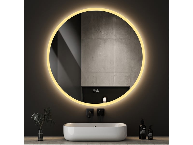  Miroir de salle de bain - 70x70x3 cm - bord dépoli avec led, anti-buée, variateur et 3 températures de couleur - blanc  - Conforama D