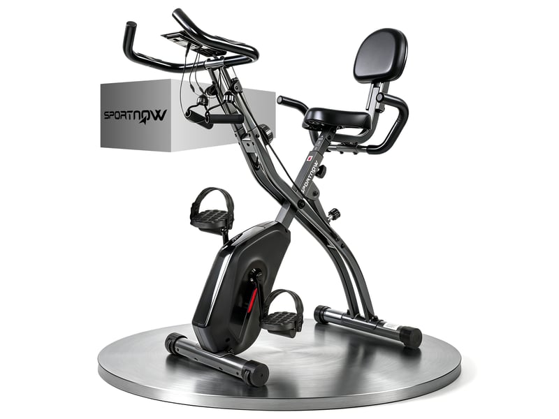  Vélo d'exercice pliable 3-en-1 avec bandes de résistance, application bluetooth, résistance magnétique à 8 niveaux, écran lcd  - Conforama A