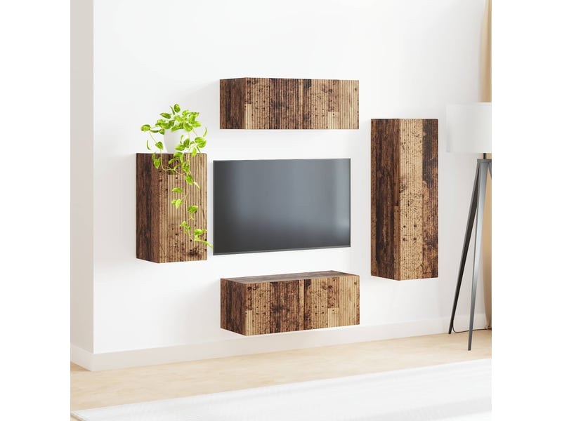  Ensemble meuble tv - banc tv - meuble de rangement 4 pcs bois ancien bois d'ingénierie  - Conforama D