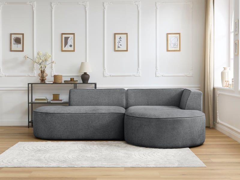 Bobochic canapé d'angle fixe rousseau tissu texturé gris foncé angle droit ROUSSEAU - Conforama D