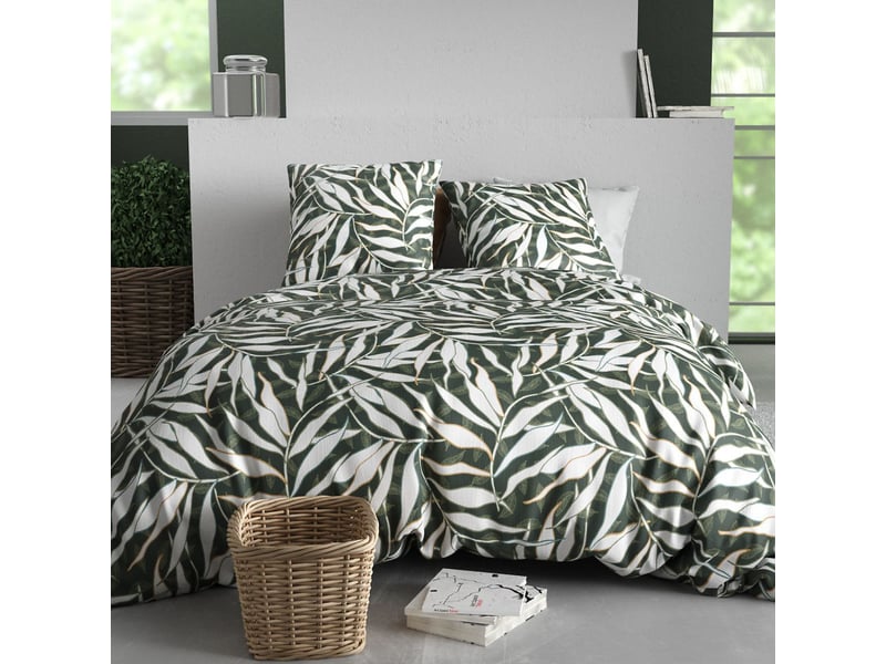  Parure housse de couette 260x240cm + 2 taies motif feuillage vert et blanc 100% coton - filiberte FILIBERTE - Conforama A