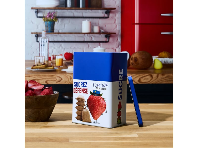  Boîte à sucre en métal ludique 18cm bleu  - Conforama E