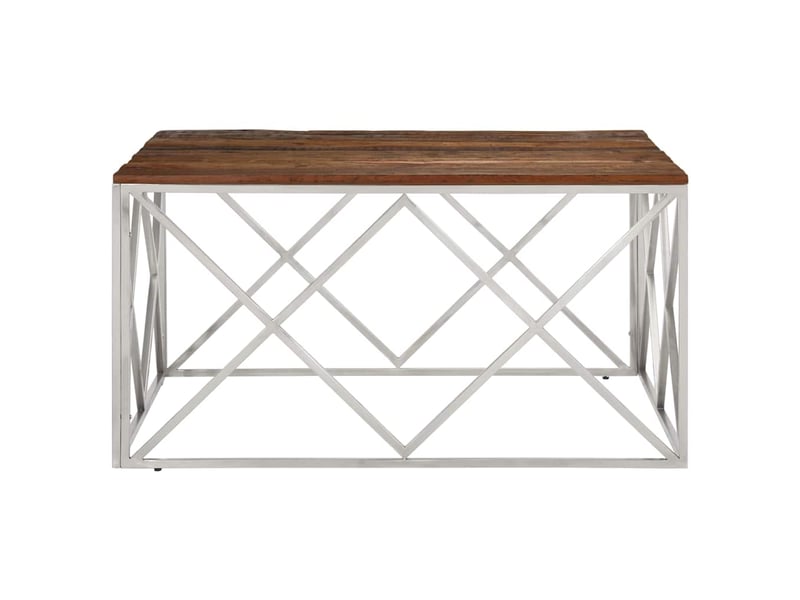  Table basse - table de salon - table à thé argenté inox et bois de mélèze massif  - Conforama C
