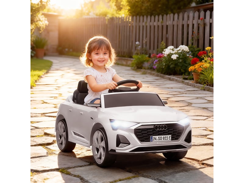  Audi q8 etron sportback 12v voiture électrique pour enfants avec télécommande, démarrage progressif, phares, klaxon et musique, blanche  - Conforama D