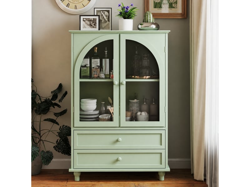  Buffet vitré vert menthe, style campagne, 2 portes et 2 tiroirs, 71 x 38 x 106,5 cm  - Conforama B
