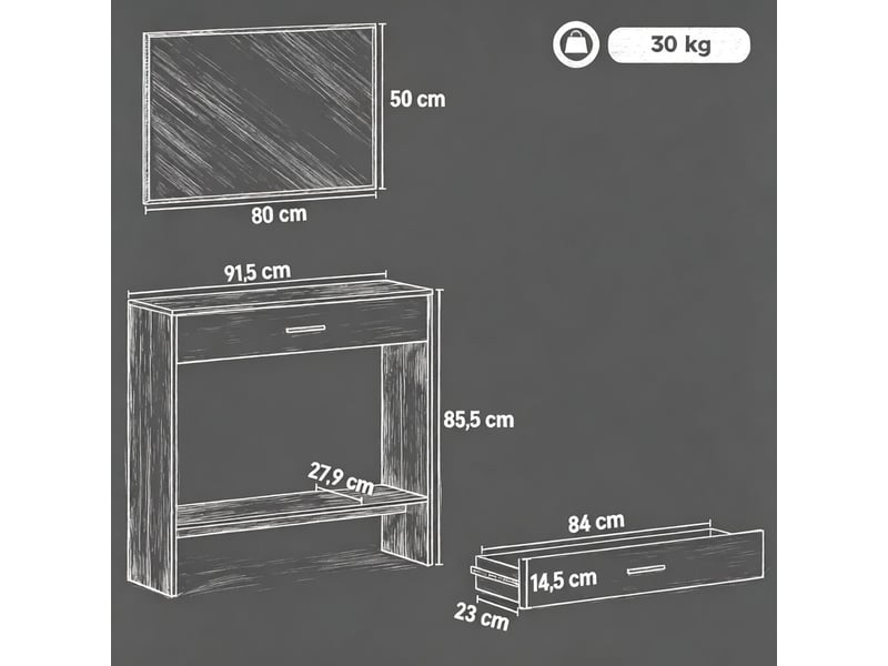  Table d'appoint miroir style moderne organisateur d'entrée  - Conforama C